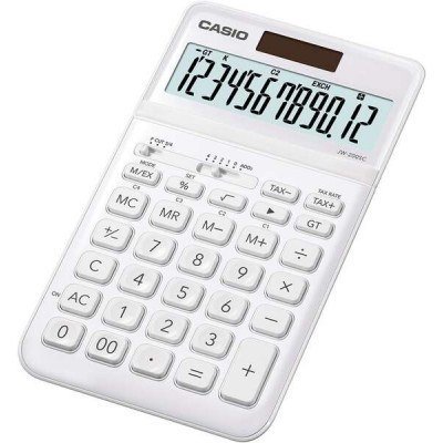 Casio JW-200SC Calculadora de Sobremesa - Pantalla LCD de 12 Digitos Inclinacion Ajustable - Alimentacion Solar y Pilas - Color Blanco