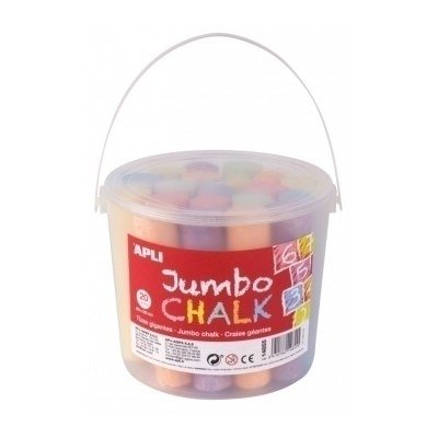 Apli Pack de 20 Tizas Jumbo Ø 25 x 105 mm - Aptas para Uso Escolar - Colores Surtidos