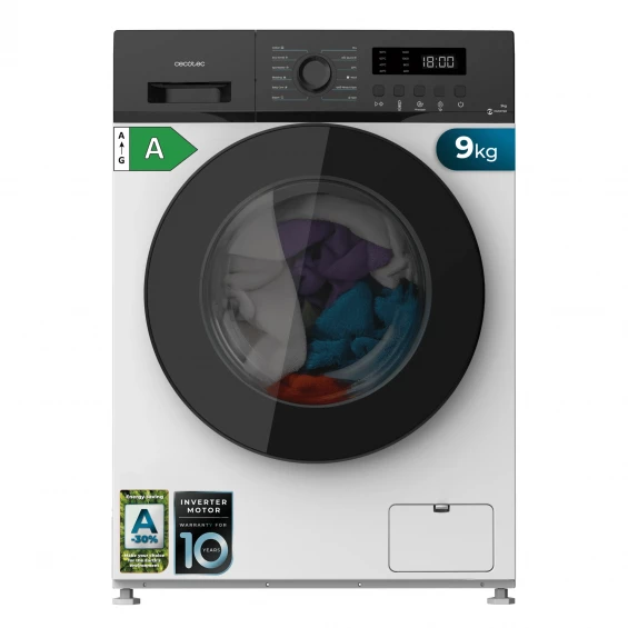 Lavadora Cecotec Bolero DressCode 9155 Inverter, 9 kg, 1400 rpm, clase A-30%, blanco