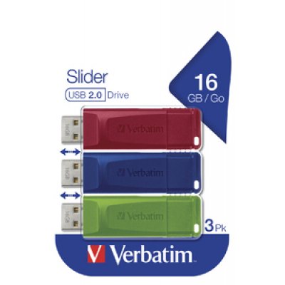 Slider - Unidad USB - 3x16 GB, Azul/Rojo/Verde