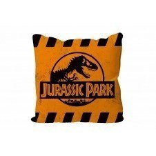 Cojin cuadrado caution logo naranja jurassic park envasado vacio