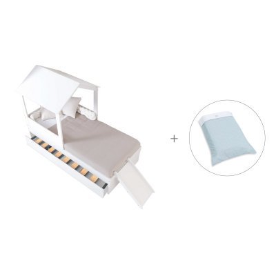 Cama-casita compacta 90x190 cm con cama nido + textil Mint · Bianca Quattro