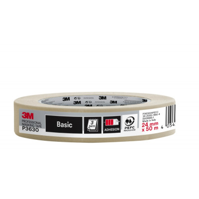 3M Cinta de Enmascarar Profesional - 24mm x 50m - 70% PEFC - Color Blanco