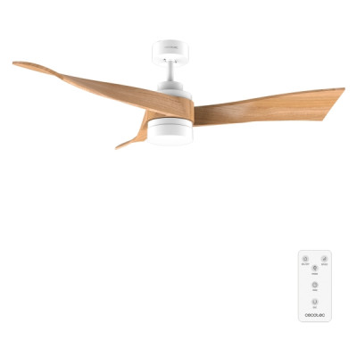 Cecotec EnergySilence Aero 5280 WhiteWood Ventilador de Techo con Luz - 40W - Diametro de 52 - LED Regulable - Temporizador - 6 Velocidades - Modo Invierno - Aspas de Madera Clara - Color Blanco