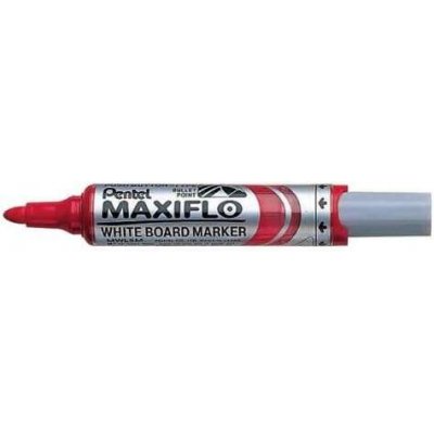 Pentel Maxiflo Rotulador para Pizarra Blanca - Regulacion del Flujo de Tinta - Punta Redonda - Ancho de Linea 2,5mm - 50% de Materiales Reciclados - Color Rojo