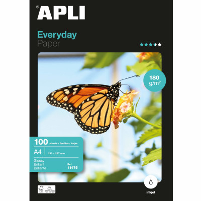 Papel Fotográfico Apli 11475/ DIN A4/ 180g/ 100 Hojas/ Brillante