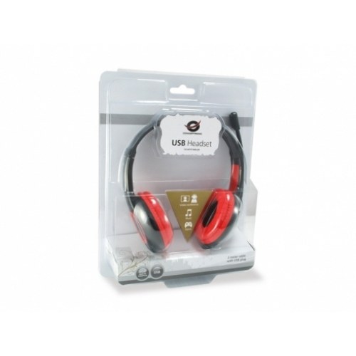 Conceptronic CCHATSTARU2R Auriculares con Microfono USB Negro/Rojo