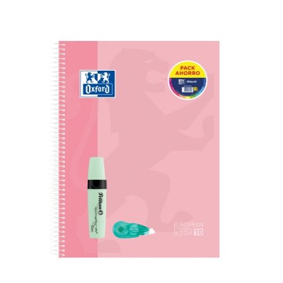 Oxford Europeanbook 10 Touch Cuaderno A4+ Cuadriculado 5x5mm 150 Hojas + Marcador Texmarker 490 Pastel Pelikan + Corrector Fancy Roller Pelikan - Tapa Extradura - 10 Bandas de Color - Colores Pastel S
