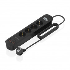 AISENS Regleta de Enchufes Multifuncion con 4 Tomas + Cargador PD3.0 20W 2xUSB-C, 2xUSB-A, 1.4m, Negro