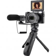 AgfaPhoto - Vlogging Kit: Cámara VLG-4K 5x Zoom, Trípode Powerbank, Mando y Micrófono