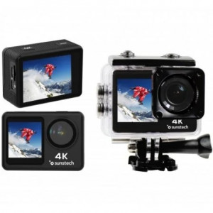 Cámara deportiva Sunstech Adventure 4K, vídeo 4K30, sensor Sony 179, WiFi, pantalla 2" + frontal 1,3", sumergible 30 m, negro