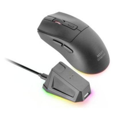 (Km0) MOUSE MARS GAMING WIRELESS Y BLUETOOTH MMT3 RGB BASE DE RECARGA MAGNETICA 14400 DPI COLOR NEGR