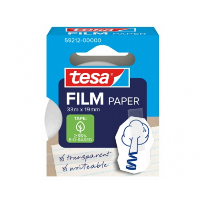 Tesa Paper Pack de 1 Cinta Adhesiva de Papel 19mm x 33 Metros - Casi Invisible en Superficies de Color Claro - Se puede Cortar con la Mano y Escribir sobre ella - Papel Certificado FSC®