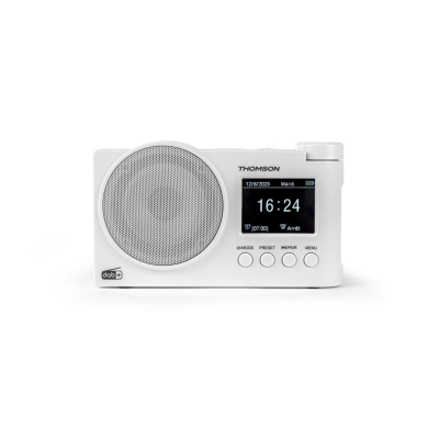 Thomson Radio FM DAB+ con Altavoz Bluetooth - 30 Memorias DAB+ y 30 Memorias FM - Actualizacion Automatica de Emisoras - Pantalla LED Retroilumiada - Color Blanco