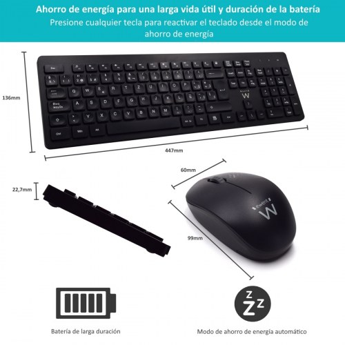 Ewent EW3256 teclado y raton inalámbrico Español Negro