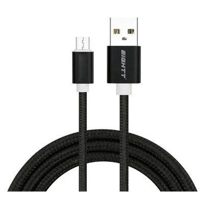 CABLE EIGHTT USB A MICROUSB 1MTS TRENZADO DE NYLON NEGRO. CARCASA DE ALUMINIO