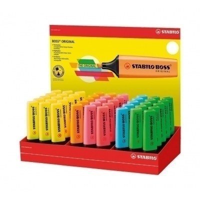 Stabilo Boss 70 Expositor de 45 Marcadores Fluorescentes - Trazo entre 2 y 5mm - Recargable - Tinta con Base de Agua - Colores Surtidos