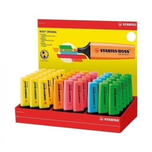 Stabilo Boss 70 Expositor de 45 Marcadores Fluorescentes - Trazo entre 2 y 5mm - Recargable - Tinta con Base de Agua - Colores Surtidos
