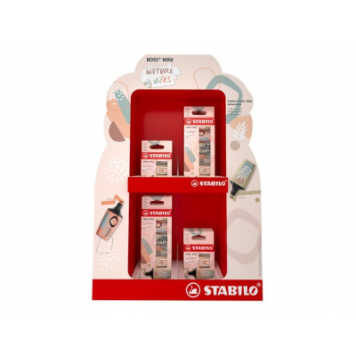 Stabilo Boss Mini Naturevibes Expositor con 8 Packs de 6 Marcadores Fluorescentes + 8 Packs de 3 Marcadores Fluorescentes - Trazo entre 2 y 5mm - Tinta con Base de Agua - Antisecado - Colores Surtidos