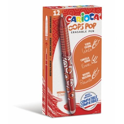 Carioca Oops Pop Boligrafos Borrables - Tinta Termo Sensible - Empuñadura Texturizada - Punta de 0.7mm - Doble Goma - Recambios Compatibles - Color Rojo