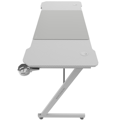 MGD-X160, Mesa Gaming Ergonómica, Superficie en Fibra de Carbono, Estructura Metálica, Alfombrilla XXL, Soporte Auriculares y Bebida, Gestión Cableado, Escritorio Gaming 160x60cm, Blanco