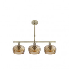Lampara Estela 3xe14 Cuero Regx55x13 Cm C/tulipas Cristal Tallado Ambar