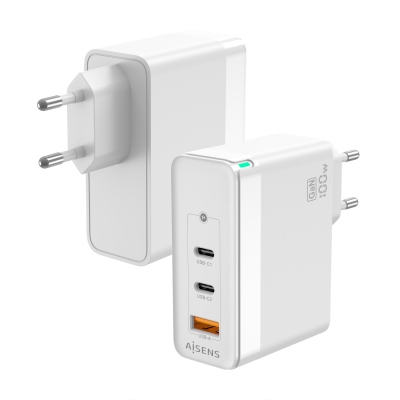 Aisens - Cargador Gan 100W, 2Xusb-C Pd3.0 Qc4.0 Qc5.0, 1Xusb-A Qc3.0,