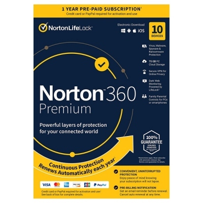 NORTON 360 PREMIUM 75GB PORTUGUES 1 USER 10 DEVICE 12MO BOX