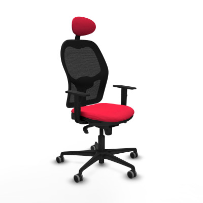 Jorquera sincro malla negra bali rojo brazos 1D base nailon cabecero fijo ruedas 65mm engomada