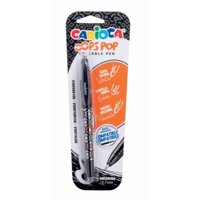 Carioca Oops Boligrafo Borrable - Tinta Termo Sensible - Empuñadura Texturizada - Punta de 0.7mm - Doble Goma - Recambios Compatibles - Color Negro
