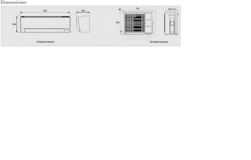 Dimensiones de Aire acondicionado 2x1 Fujitsu 5 kw