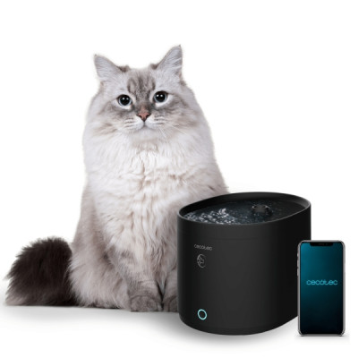 Cecotec Pumba 2500 Refresh Smart Bebedero para Mascotas - Capacidad de 2.5L - Filtro de Alto Rendimiento - Aviso de Deposito Vacio - Recordatorio de Limpieza - Silencioso - Color Negro