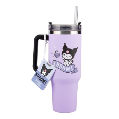 Vaso aislante paladone sanrio kuromi y pajita hello kitty 900ml