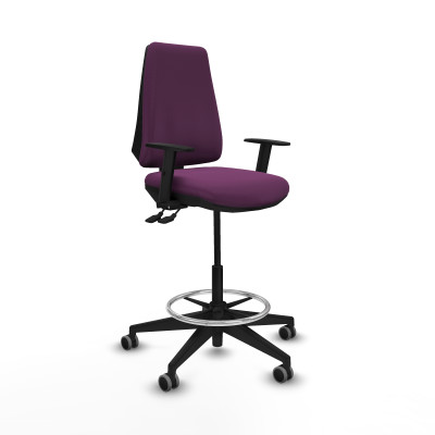 Taburete Elche AS similpiel morado brazos 1D base piramidal ruedas 65mm engomadas