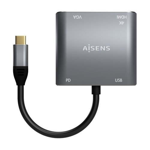 AISENS - CONVERSOR USB-C A VGA/HDMI 4K/USB3.0/USB-C PD, USB-C/M-VGA/H-HDMI/H-USB-A/H-USB-C/H, GRIS, 15CM