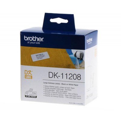 Brother DK11208 - Etiquetas Originales Precortadas de Direccion Grandes - 38x90 mm - 400 Unidades - Texto negro sobre fondo blanco