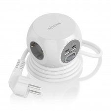 AISENS Regleta de Enchufes Sobremesa Multifuncion con 3 Tomas + 2xUSB-C, 2xUSB-A, 1.4M, Blanco