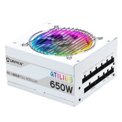 UNYKAch FUENTE Gaming Atilius RGB 650W WHITE 92% Eficiencia 140mm Full Modular