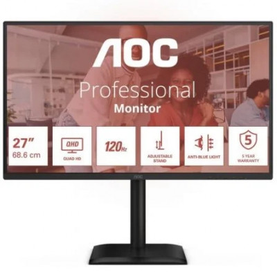 Monitor Profesional AOC Q27E4CV 27/ QHD/ Multimedia/ Regulable en altura/ Negro