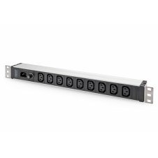 Digitus Regleta de enchufes con perfil de aluminio, 9 enchufes, entrada IEC C14