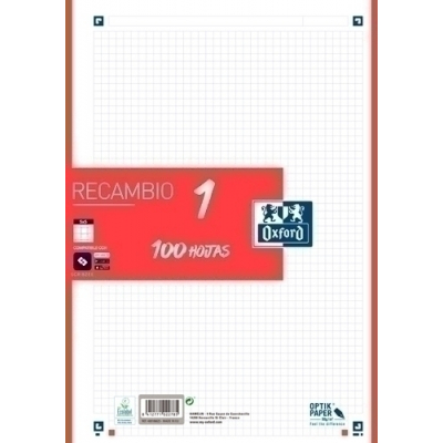 RECAMBIO OXF. A4 100h 4 TAL. CD.5 ROJO