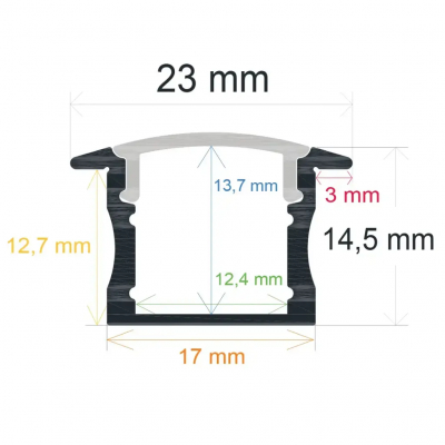Perfil LED Empotrar 23x14,5mm Opal 2m NEGRO