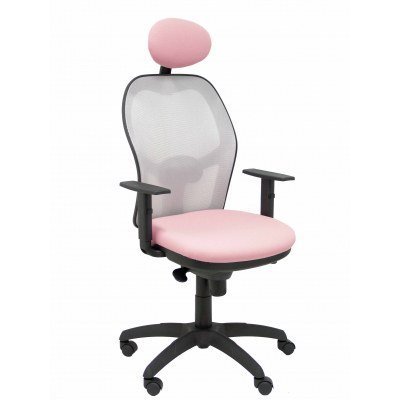 Silla Jorquera malla gris asiento bali rosa pálido con cabecero fijo