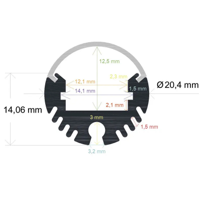 Perfil LED Cilindrico 20,4mm