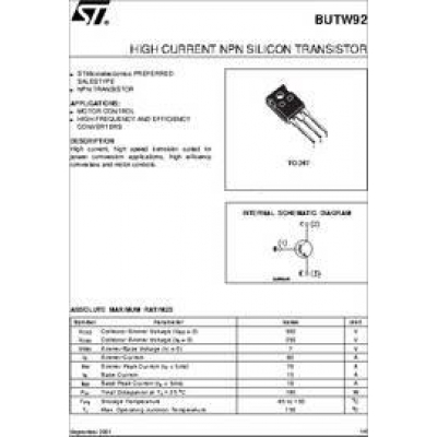 Transistor NPN 250V 60Amp 180W TO247-3 BUTW92
