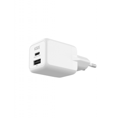 Ksix Cargador de Pared 30W - GaN - PPS - 1xUSB-C + 1xUSB-A - Color Blanco