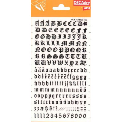Apli Letras y Numeros Transferibles - 8mm - Facil Aplicacion - Negros Intensos - 199 Caracteres - Negro