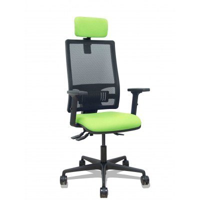 Silla Bormate asincro malla negra asiento bali pistacho brazos 2D ruedas 65mm cabecero regulable