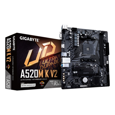 Placa base A520M K V2 - Compatible con CPUs AMD Ryzen serie 5000 AM4, hasta 5100MHz DDR4 (OC), PCIe Gen3 x4 M.2, LAN GbE, USB 3.2 Gen 1