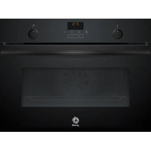 Horno compacto Balay 3CB5159N3, 47 litros, 7 funciones, Aqualisis, Raíles Flex, clase A, horno de leña, 60 x 45 cm, puerta abatible, cristal negro